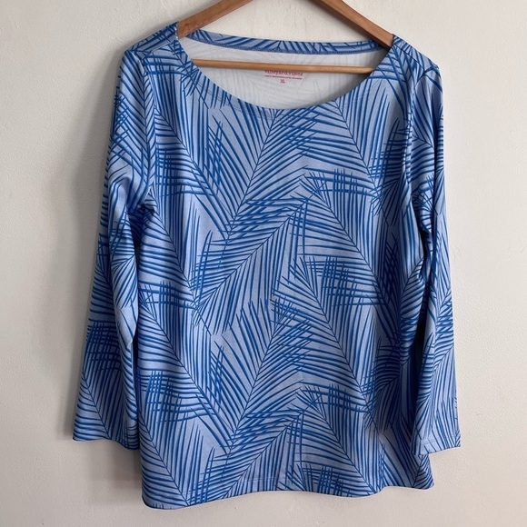 Vineyard Vines Printed Sa Katy Boatneck Simple Tee Top Blue Size XL - Picture 1 of 5